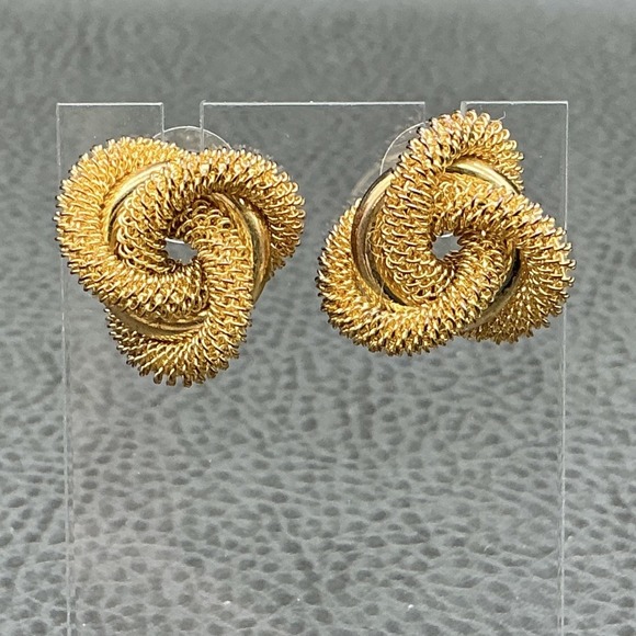 Vintage Jewelry - Vintage Gold Tone Knot Mesh‎ Stud Earrings Textured Metal Statement Jewelry Gift